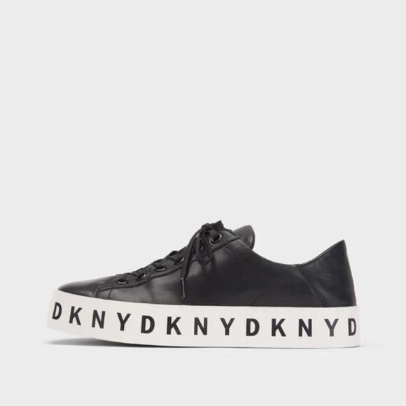 DKNY Banson Black Leather Platform White Logo Letters - Picture 9 of 9